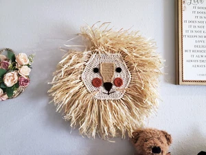 Lion Crochet Raffia Wall Decor | Safari Jungle | Nursery | Kids Room | Decor - Picture 1 of 7