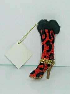 Sequin Glitter High Heel Stilettos Fur Cuff Shoes Boot Hanging Ornament figurine - Picture 1 of 10