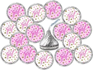 324 Its a Girl Pink Kisses Labels For Baby Shower Or Baby Sprinkle Party - Picture 1 of 4