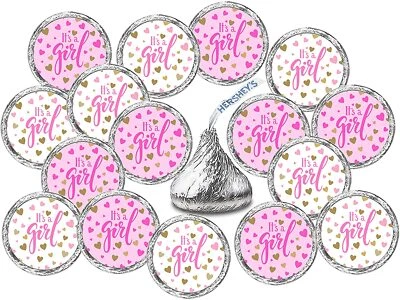 ROKAPARY 324 Its a Girl Pink Kisses Labels For Baby Shower Or Baby Sprinkle Party