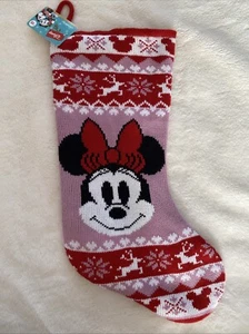 Disney Minnie Mouse Christmas Stocking Red Pink White Sweater Knit Fair Isle NWT - Picture 1 of 5