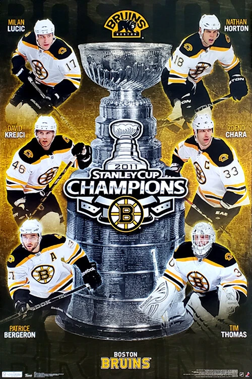 SPORTS POSTER WAREHOUSE Boston Bruins 2011 STANLEY CUP CHAMPIONS 6-Player Commemorative 22x34 POSTER