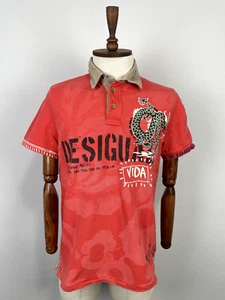 Desigual Red Embroidered Dragon All Printed Short Sleeve Summer Polo Shirt Sz L - Picture 1 of 20