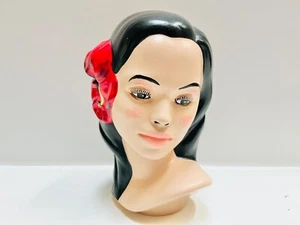 Vintage Hawaiian Polynesian Hula Woman's Bust Head Hibiscus Ceramic Flower Hair - Bild 1 von 7