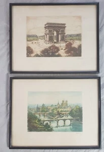 2 Marcel Julien Baron 1872-1956 acquaforte colorata Parigi Arco di Trionfo Notre Dame - Foto 1 di 12