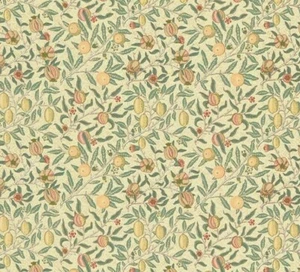 WILLIAM MORRIS CURTAIN FABRIC DESIGN Fruit Minor 3.4 METRES IVORY/TEAL COTTON - Picture 1 of 11