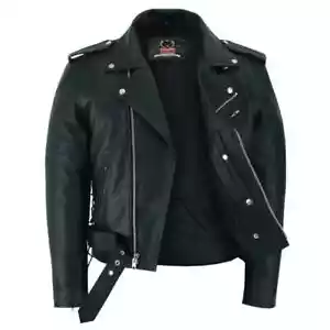 Premium Herren Brando Classic Biker Leder Motorrad Jacke mit 2 Waffentaschen - Bild 1 von 6