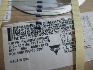 10x RNC50H3163FSRE5 Res Metal Film 316KOhm 1% 1/10W ±25ppm/°C 0.001% Conformal - Picture 1 of 4