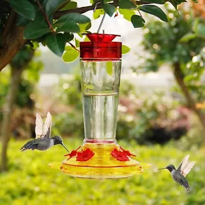 Kolibrifutterhaus, Vogelfutterhaus aus Glasflasche, 5 Futteröffnungen (rot & gelb) - Bild 1 von 7