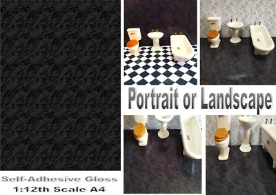 LILLIPUT WALLPAPER AND FLOOR COVERINGS Puppenstubentapete selbstklebend Glanz Boden & Wand, schwarzer Marmor