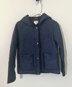 Girls Crewcuts J.Crew Quilted Barn Jacket with Hood - Size 14 Navy Blue - Picture 1 of 8