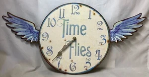 Whimsical Metal Wall Clock "Time Flies" Metal Wings - Picture 1 of 4