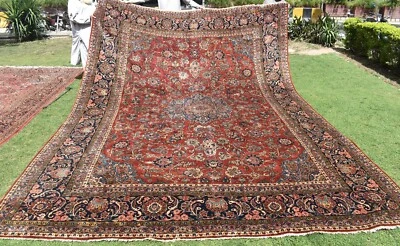 Alfombra antigua caucásica del siglo XIX 10x14 rara medallón alfombra geométrica floral Foto 1 de 4