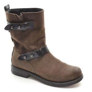 Womens rag & bone $595 Moto Boots 35 / 5 Brown Leather Pull Up Booties Shoes