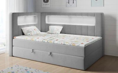 Jugendbett 90x200 mit LED, Boxspringbett mit matratze und stauraum JUNIOR GOLD 3 - Bild 1 von 4