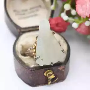 Vintage chinesischer Export Silberring geschnitzt weiße Jade mit bärtigem Mann sitzend - Bild 1 von 9