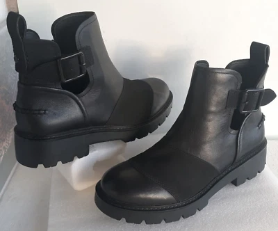 UGG Stockton ~ ботинки Wo's 9,5 черный кожаный Moto боя ботинок ~ носили один раз - Изображение 1 из 4