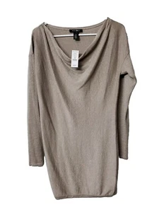 WHBM Nude Shimmer Lurex Drape Tunic Cashmere Blend Longsleeve Sz XS NWT Stretch - Picture 1 of 4