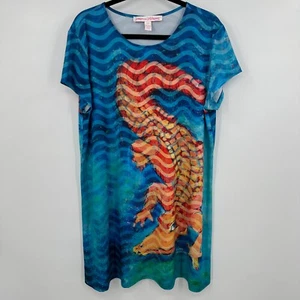 Leoma Lovegrove T-Shirt Dress Womens XLP Multi Tropical Alligator Print Stretch - Picture 1 of 9