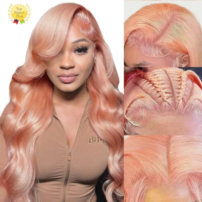 🔥Pelucas rubias rosa cabello humano 13x4 HD encaje oro rosa pelucas de cabello humano pre arrancadas Foto 1 de 4