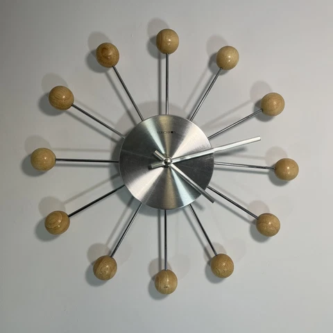 Verichron Wall Clock - Grorge Nelson style - Starburst Atomic Steel with Wood Cover