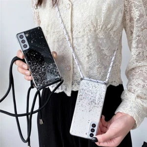 For Samsung Galaxy S24 S25 Ultra S23 S21 A56 Glitter Lanyard Silicone Case Cover - Picture 1 of 17