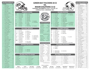 Green Bay Packers vs Miami Dolphins THANKSGIVING DAY Game Flipcard NFL program - Picture 1 of 3