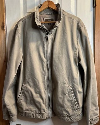 Canvas Merona Men's Jacket Khaki Utility Cargo Zip Up Y2K Coat Size Large - Image 1 of 4