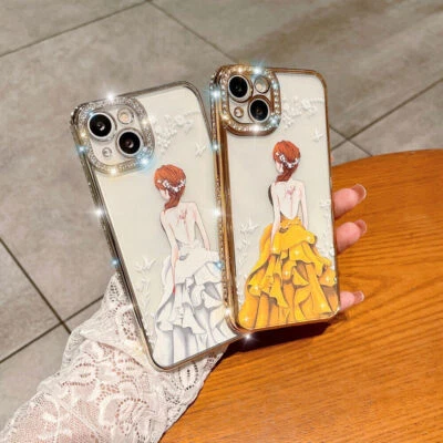 Luxury Girl Diamond Crystal Phone Case For iPhone 15 14 13 12 11 Pro Max XR XS - Image 1 of 4