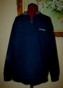 COLUMBIA SZ L NAVY/GRAY 1/4" ZIP 60%COTTON/40% POLYESTER PULLOVER FLEECE JACKET - Picture 1 of 10