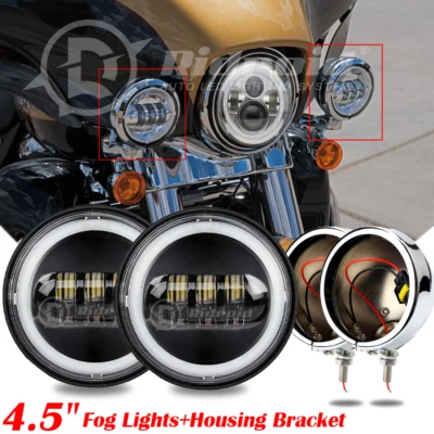 Luz antiniebla LED halo de 4,5" + cromo 4,5" carcasa soporte moldura para motocicleta Harley Foto 1 de 4