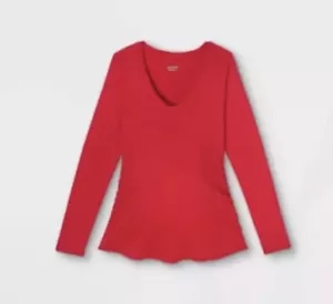 Long Sleeve Scoop Neck Side Shirred Maternity T-Shirt - Ingrid & Isabel™ Red S - Picture 1 of 1