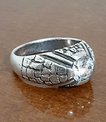 ANELLO ARGENTO 925 UOMO Ring Man SOLITARIO ZIRCONE TAGLIOl BRILLANTE  $ - Immagine 1 di 4