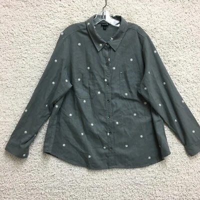 Camisa Torrid Abotonada 2 Adultos Talla Grande Gris Floral Manga Larga Bolsillo Mujeres 2X Foto 1 de 4
