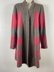 Viyella Size Medium 100% Merino Wool pink & grey open fron long sleeve cardigan - Picture 1 of 14