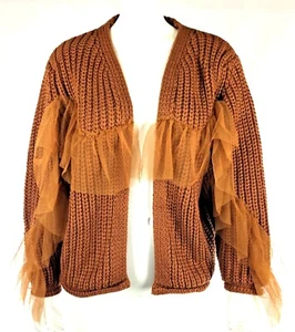 Women's Open Front Cardigan Sweater Rust Thick Knit Chiffon No Size Tag - Picture 1 of 6