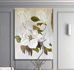 Wohnzimmer Blumige Gemälde,Wanddekoration Blumen Gold Goldene Malerei Wand Dekor - Bild 1 von 10