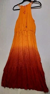 Knox Rose Sommerkleid Gr. M Maxi Neckholder ombre orange Feuerwerk fließend Stufen Lagenlook - Bild 1 von 17
