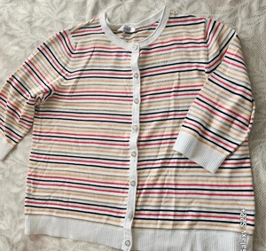 C17 CJ Banks button-up multi-color striped knit short-sleeved cardigan - Picture 1 of 7