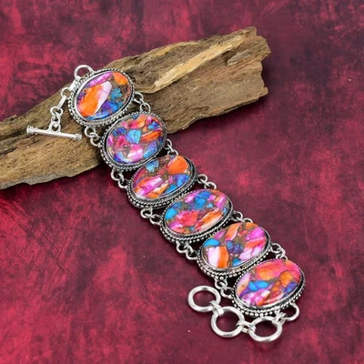 Pulsera de joyería de plata de ley 925 hecha a mano de poliéster espinoso rosa regalo de cumpleaños Foto 1 de 4