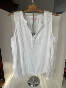 Lilly Pulitzer Kipper White Sleeveless Fringe Kipper Top Women’s XL Cotton NEW - Picture 1 of 6