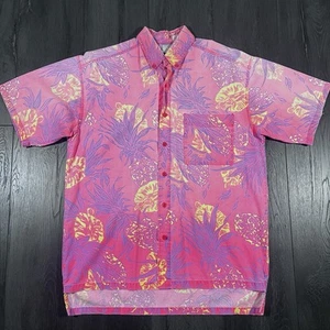 VTG RARE 90s Ocean Pacific Hawaiian Shirt Small Neon Pink Pineapple One Planet - Picture 1 of 7