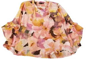 NUEVO SARA MICHELLE Top Mujer Pequeño S Multicolor Floral 3/4 Campana Manga Volantes - Imagen 1 de 14