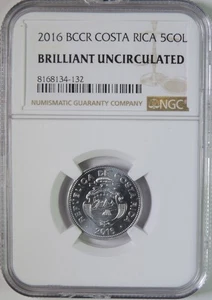 2016 BCCR Costa Rica 5 Five Colones Coin NGC Graded Brilliant Uncirculated - Picture 1 of 4