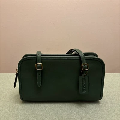 Bolso de Hombro The Coach Originals Swing Cremallera Doble Correa Cuero Verde Cazador Foto 1 de 4