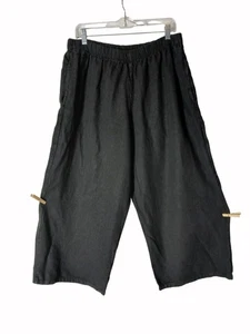 Bryn Walker Womens Black Linen Elastic Waist Cropped Pants Size L Heavy Pull On - Picture 1 of 12