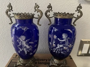 Pair Of Vases In The Taste Of Mary Gregory Cobalt vase - Picture 1 of 10