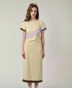 Fashion Women's Round Collar Pleated Design Short Sleeve Slim Fit Long Dress - Picture 1 of 9