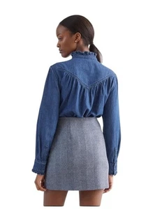 And Other Stories Denim Button Down Shirt Top Size 8 Ruffle Coquette Western - Picture 1 of 11