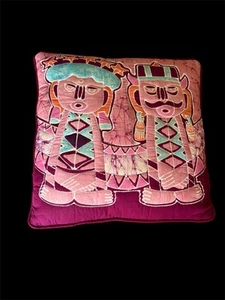 Artisan Handmade Batik Tie Dye Quilted Tribal People Boho Throw Pillow Pink Blue - Picture 1 of 7